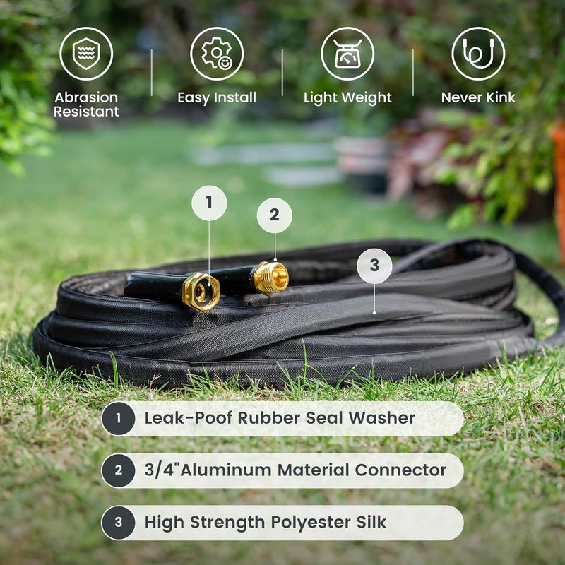 Giraffe Tools Garden Hose 25FT Lightweight Lay Flat Water Hose Kink Free Flexible Hose with 9 Spray Function Nozzle（Black） - Image 2